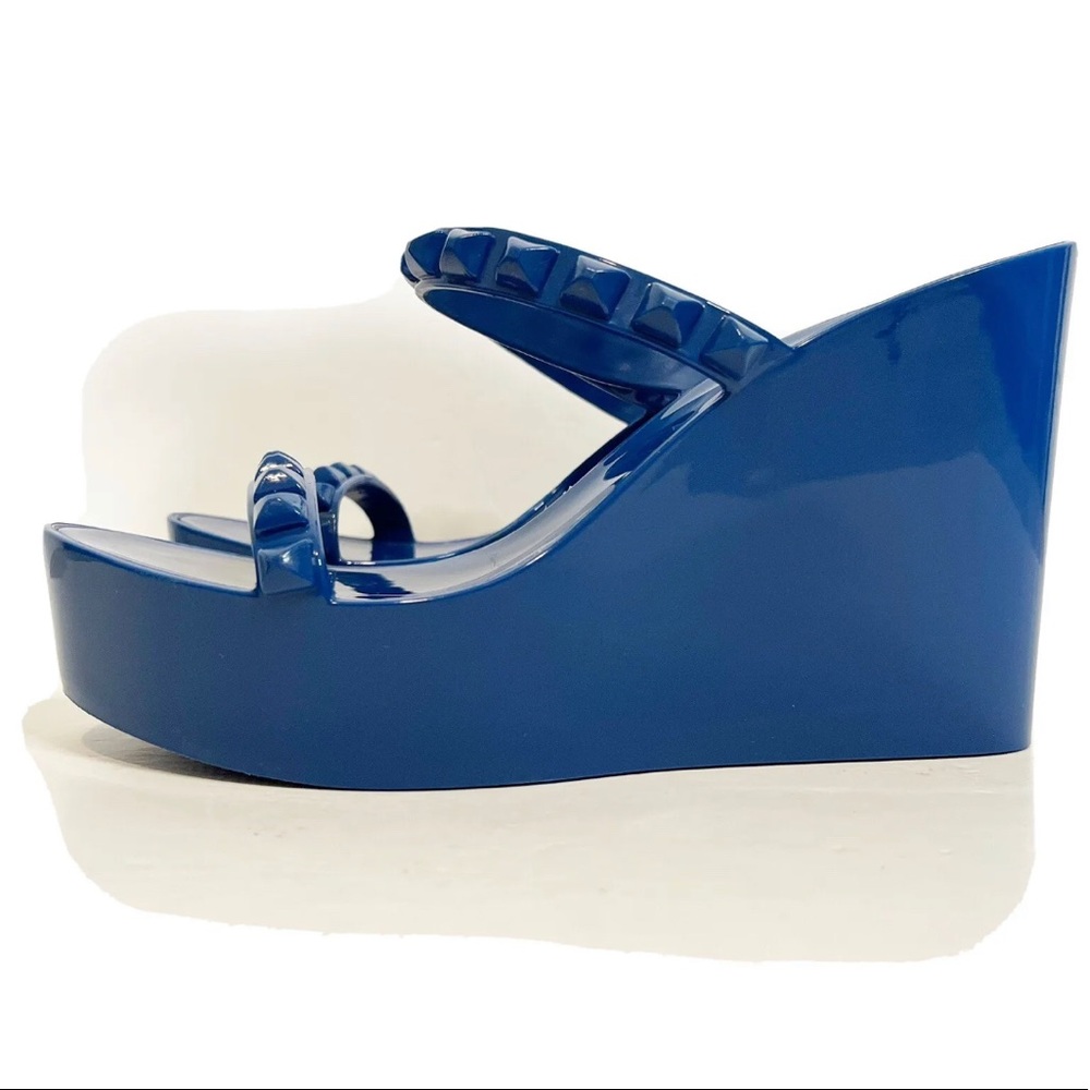Carmen Sol Tonino Blue Studded Italian PVC Wedge Size US 10/EUR 40